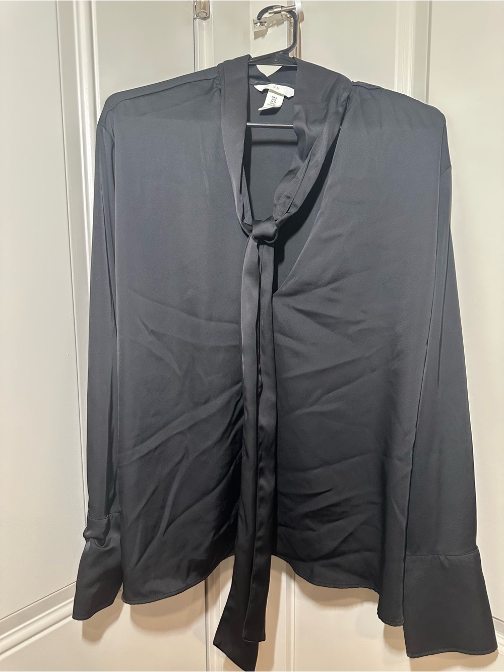 H&M Black Tie-Neck Lightweight Shirt Jacket